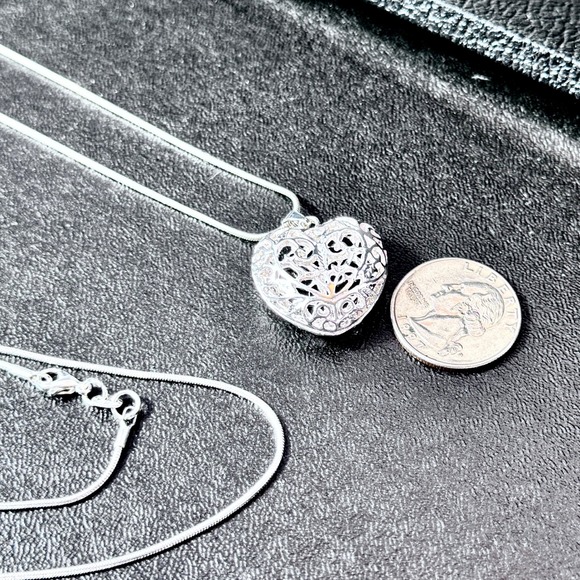 925 Sterling Silver Filigree Heart Pendant Necklace 14" Snake Chain - Picture 14 of 14